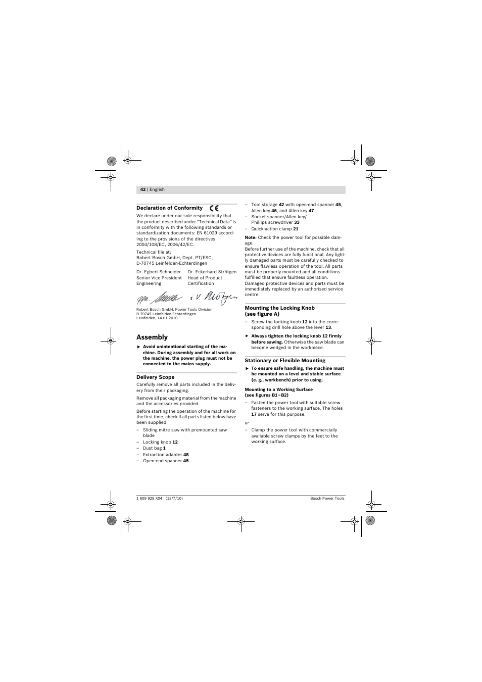 Assembly | Bosch GCM 10 SD Professional User Manual | Page 42 / 630
