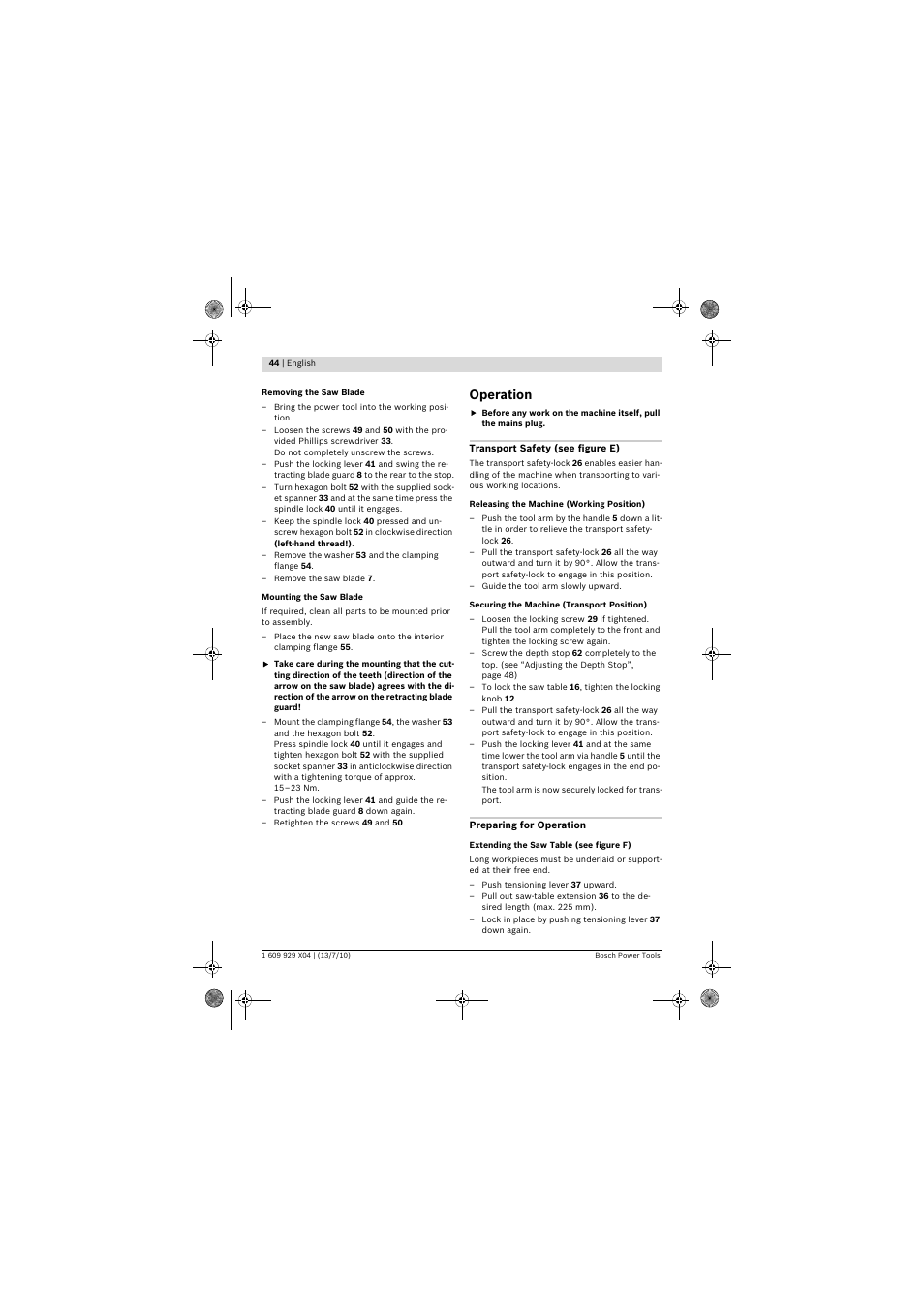 Operation | Bosch GCM 10 SD Professional User Manual | Page 44 / 630