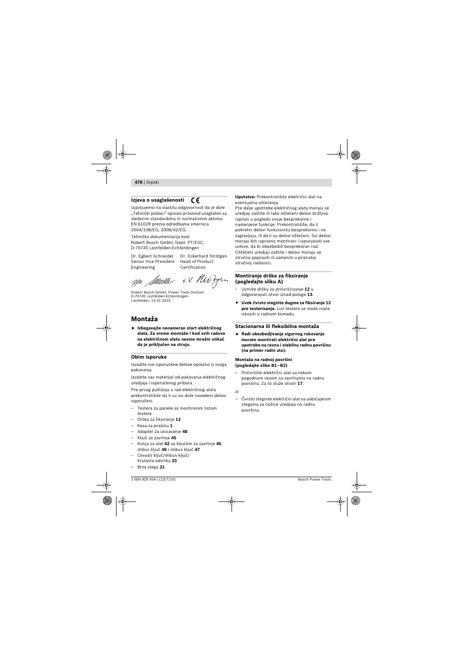 Montaža | Bosch GCM 10 SD Professional User Manual | Page 476 / 630