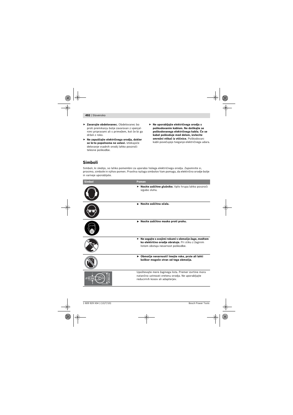 Simboli | Bosch GCM 10 SD Professional User Manual | Page 492 / 630