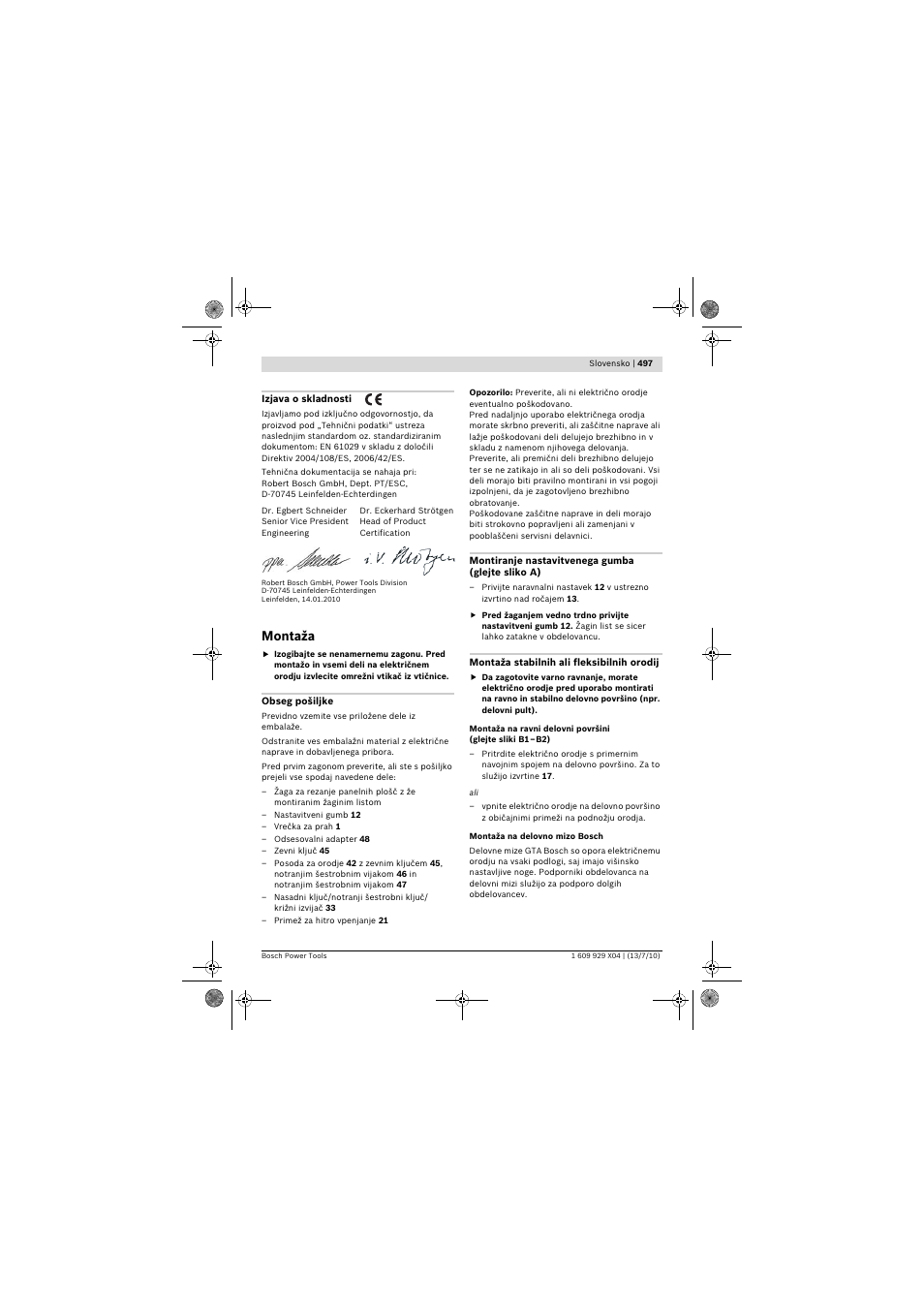 Montaža | Bosch GCM 10 SD Professional User Manual | Page 497 / 630