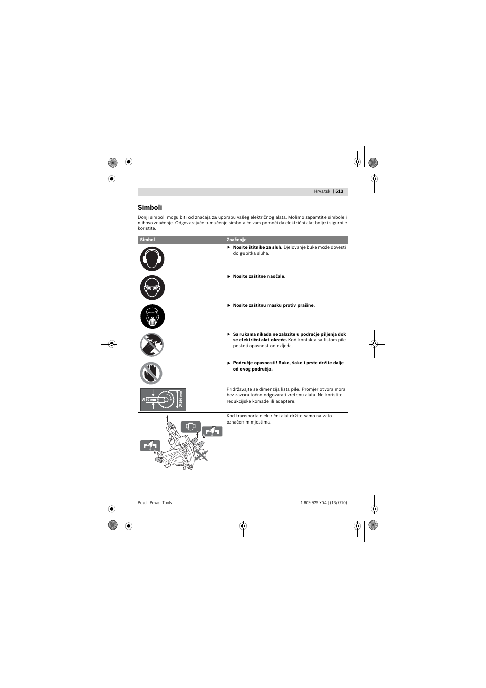 Simboli | Bosch GCM 10 SD Professional User Manual | Page 513 / 630