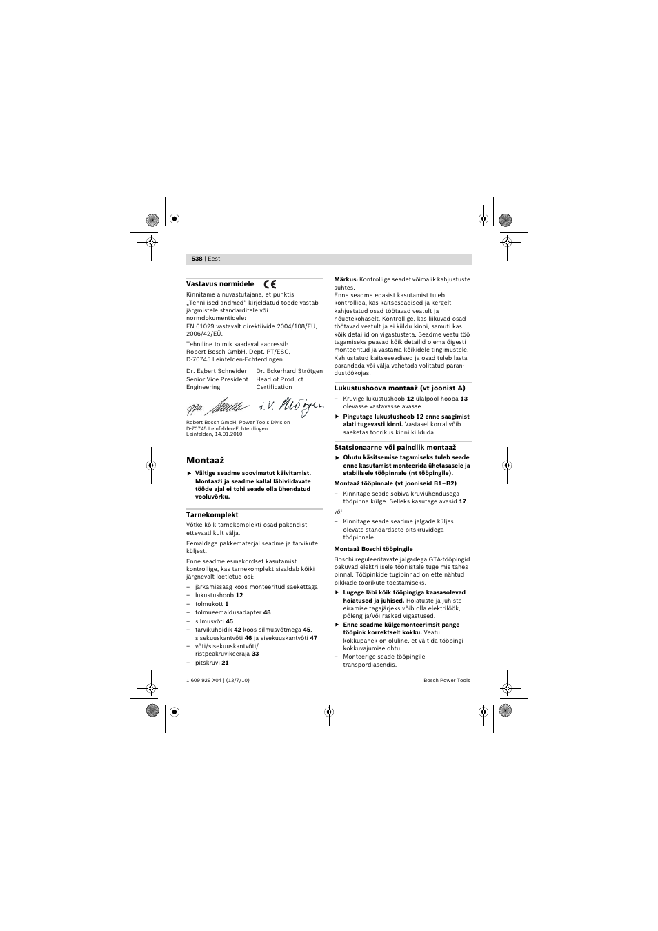 Montaaž | Bosch GCM 10 SD Professional User Manual | Page 538 / 630