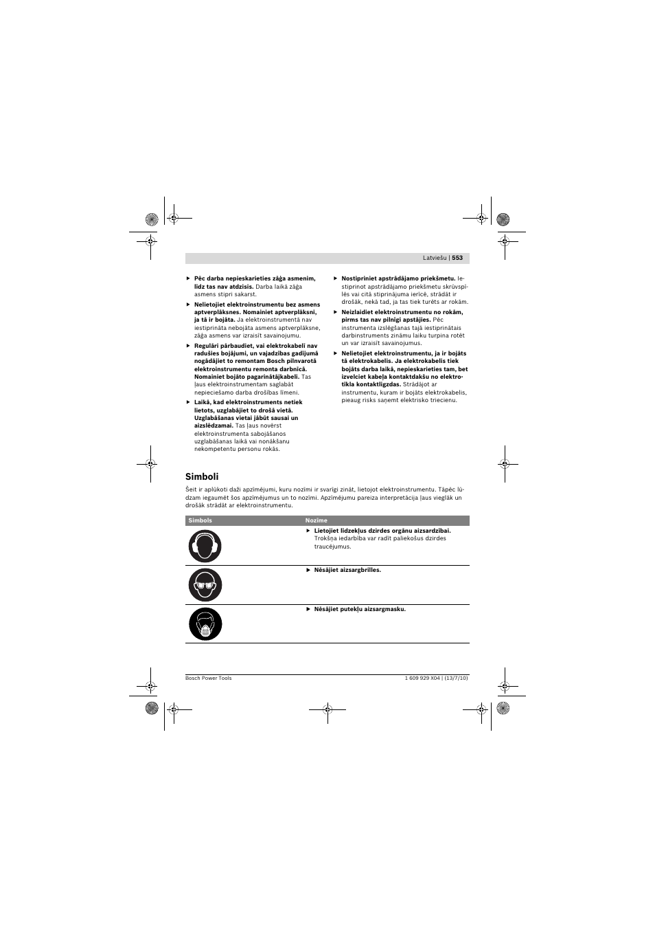 Simboli | Bosch GCM 10 SD Professional User Manual | Page 553 / 630