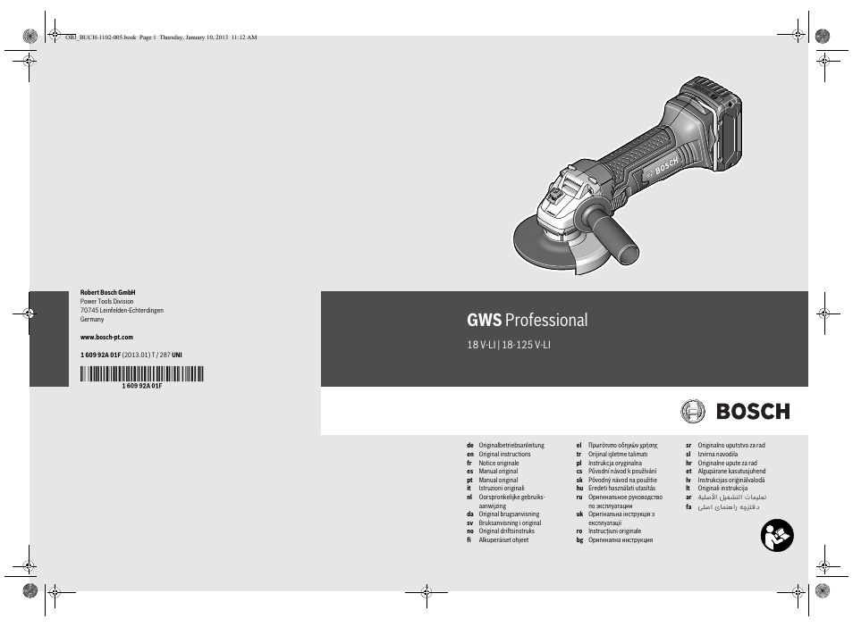 Bosch GWS 18-125 V-LI Professional User Manual | 285 pages