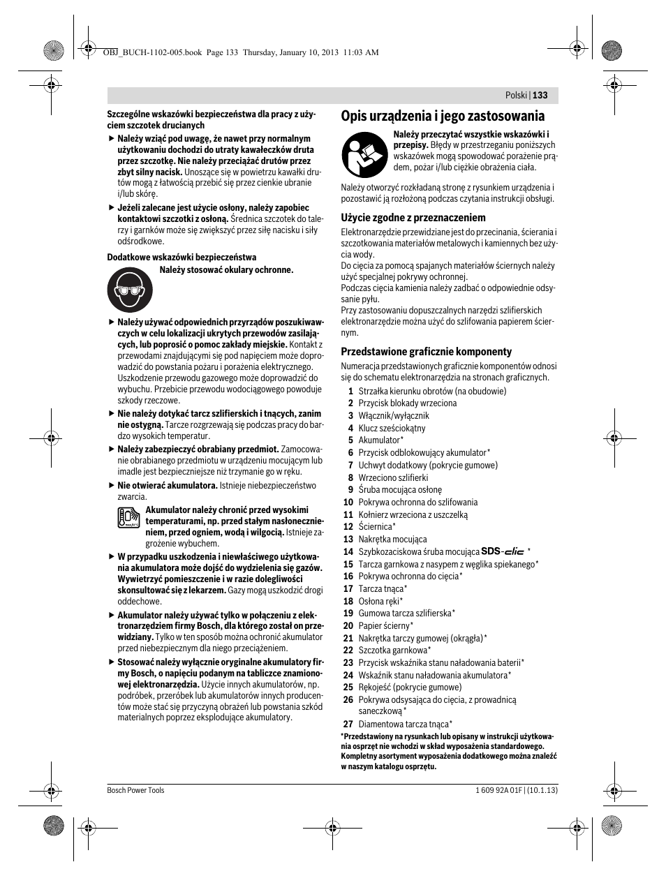 Opis urządzenia i jego zastosowania | Bosch GWS 18-125 V-LI Professional User Manual | Page 132 / 285