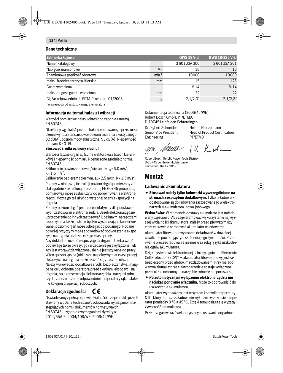 Montaż | Bosch GWS 18-125 V-LI Professional User Manual | Page 133 / 285