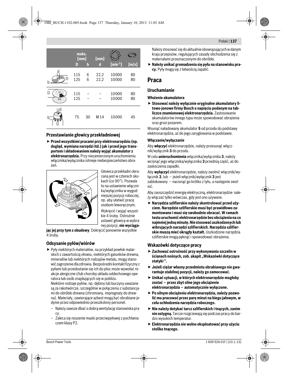 Praca | Bosch GWS 18-125 V-LI Professional User Manual | Page 136 / 285