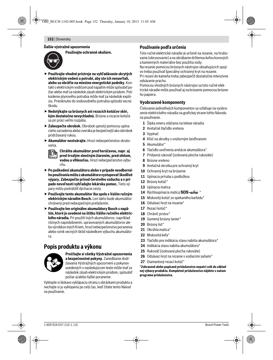 Popis produktu a výkonu | Bosch GWS 18-125 V-LI Professional User Manual | Page 151 / 285