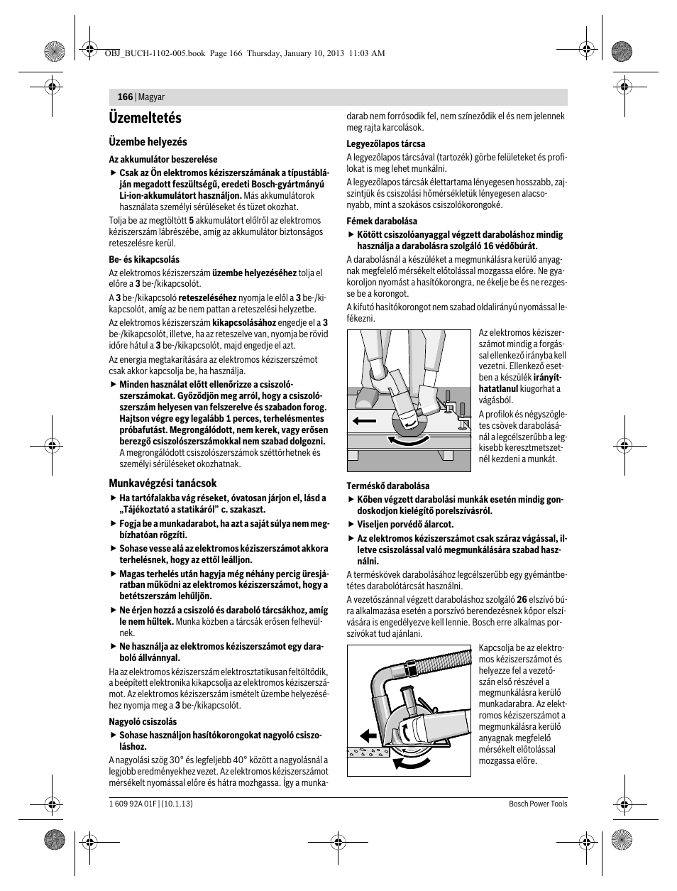 Üzemeltetés | Bosch GWS 18-125 V-LI Professional User Manual | Page 165 / 285