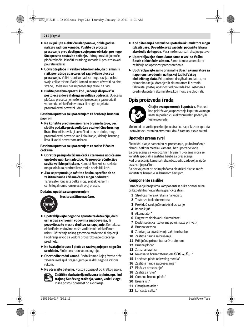 Opis proizvoda i rada | Bosch GWS 18-125 V-LI Professional User Manual | Page 211 / 285