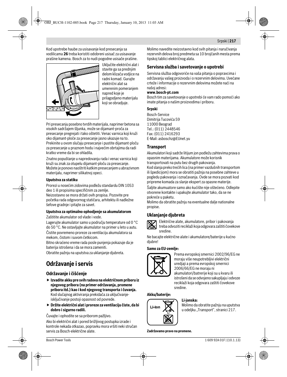 Održavanje i servis | Bosch GWS 18-125 V-LI Professional User Manual | Page 216 / 285