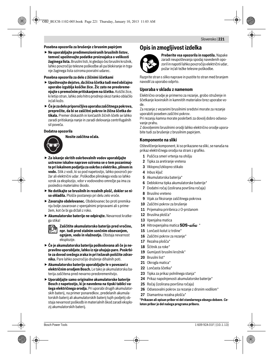 Opis in zmogljivost izdelka | Bosch GWS 18-125 V-LI Professional User Manual | Page 220 / 285