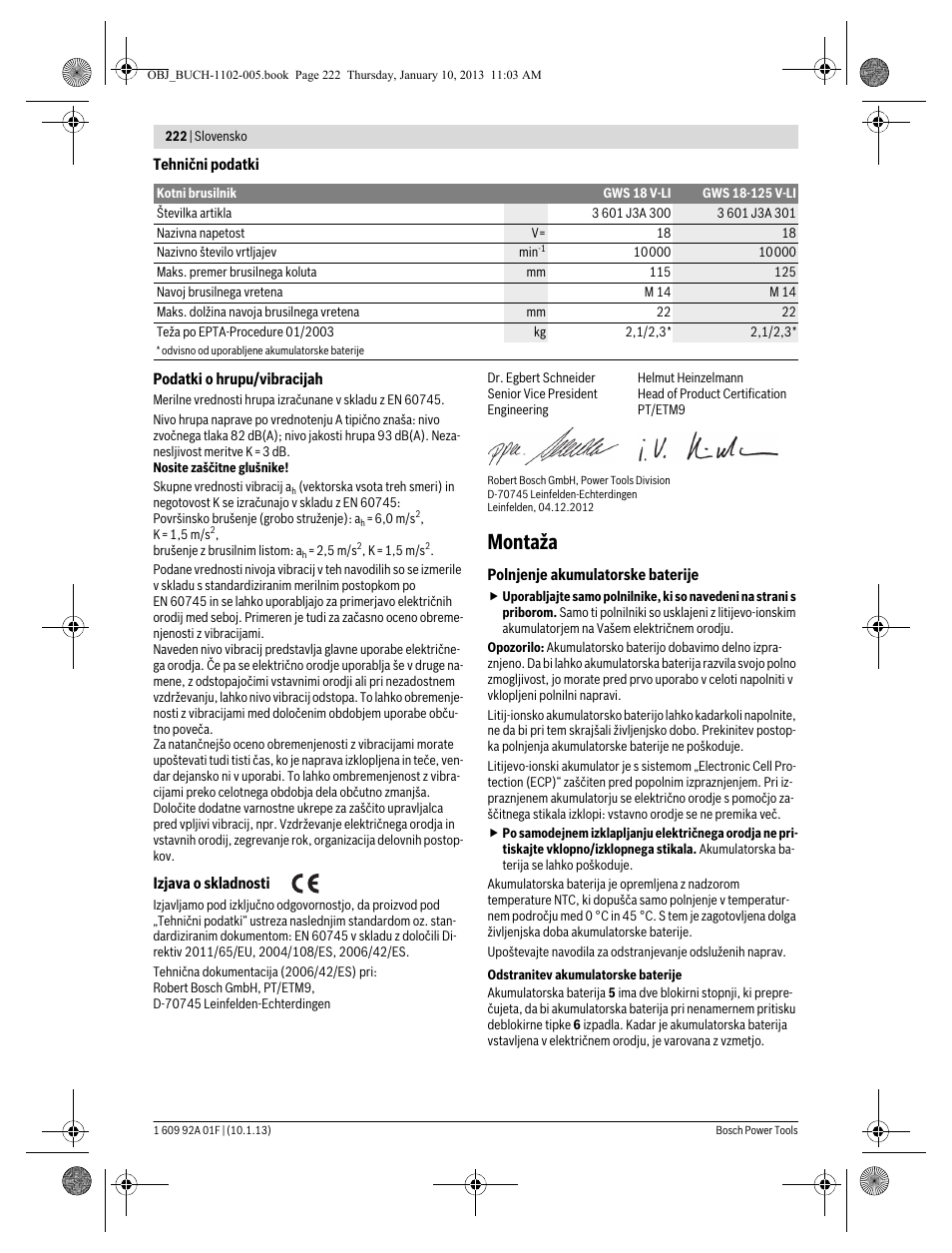 Montaža | Bosch GWS 18-125 V-LI Professional User Manual | Page 221 / 285