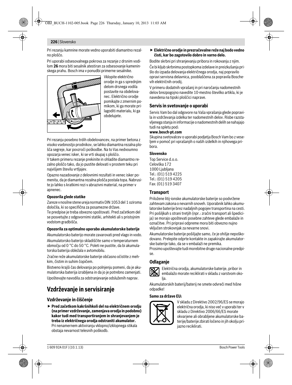 Vzdrževanje in servisiranje | Bosch GWS 18-125 V-LI Professional User Manual | Page 225 / 285