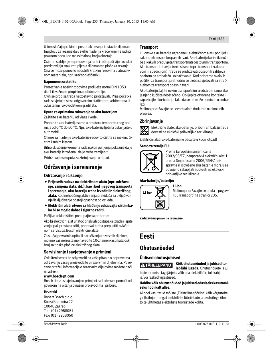 Eesti, Održavanje i servisiranje, Ohutusnõuded | Bosch GWS 18-125 V-LI Professional User Manual | Page 234 / 285