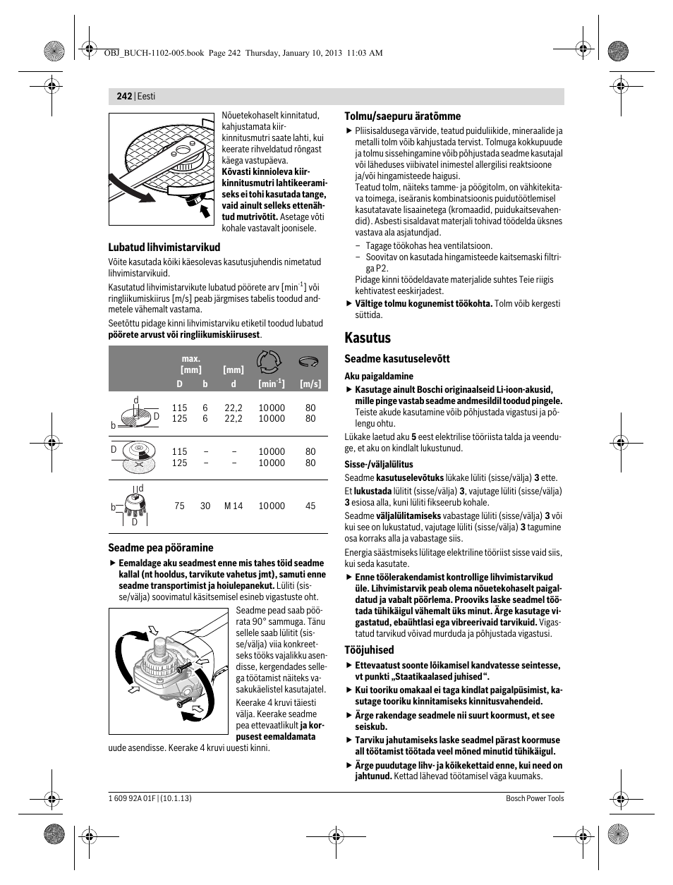 Kasutus | Bosch GWS 18-125 V-LI Professional User Manual | Page 241 / 285