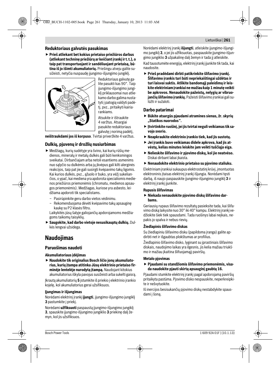 Naudojimas | Bosch GWS 18-125 V-LI Professional User Manual | Page 260 / 285