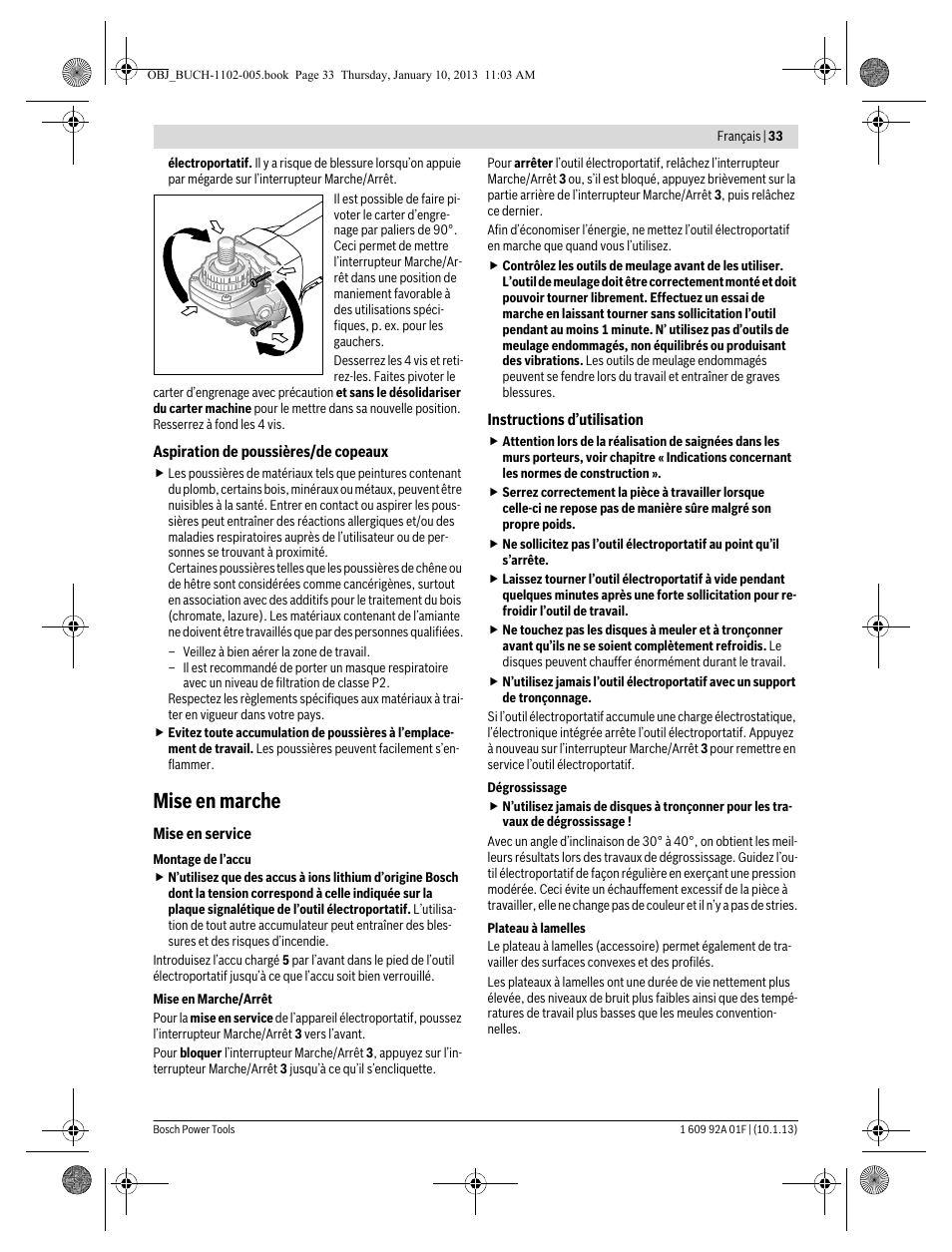 Mise en marche | Bosch GWS 18-125 V-LI Professional User Manual | Page 32 / 285