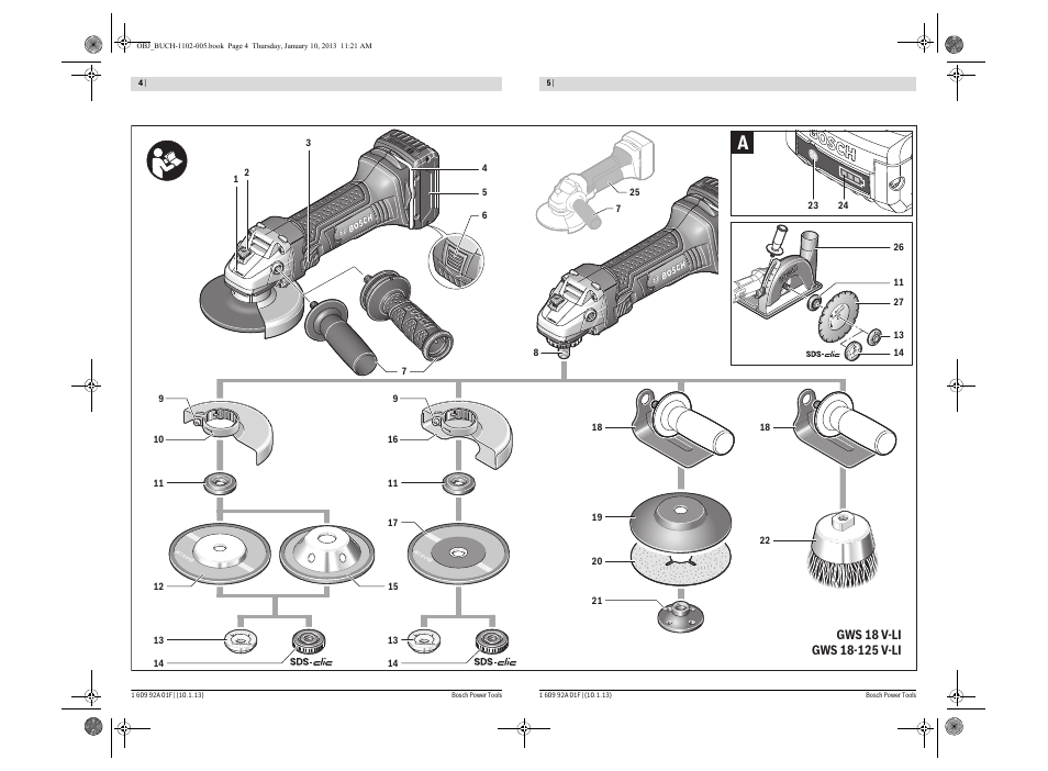 Bosch GWS 18-125 V-LI Professional User Manual | Page 4 / 285