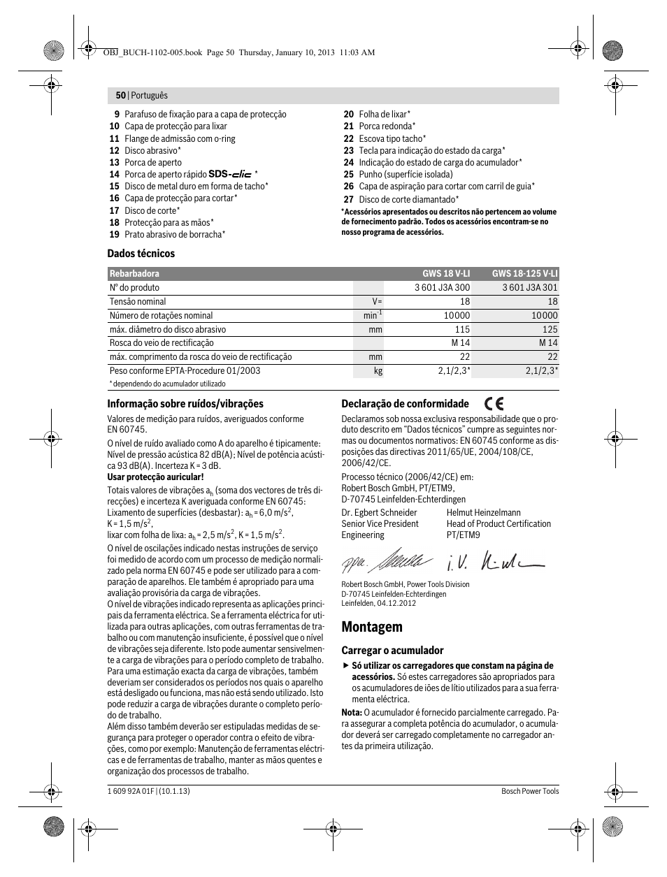 Montagem | Bosch GWS 18-125 V-LI Professional User Manual | Page 49 / 285