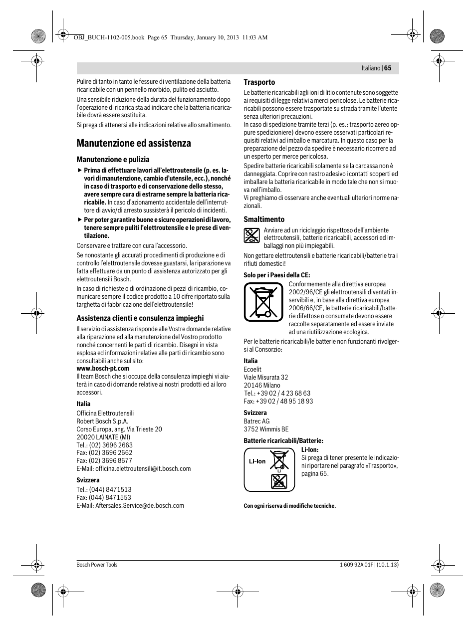 Manutenzione ed assistenza | Bosch GWS 18-125 V-LI Professional User Manual | Page 64 / 285