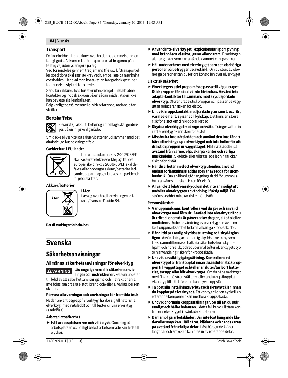 Svenska, Säkerhetsanvisningar | Bosch GWS 18-125 V-LI Professional User Manual | Page 83 / 285