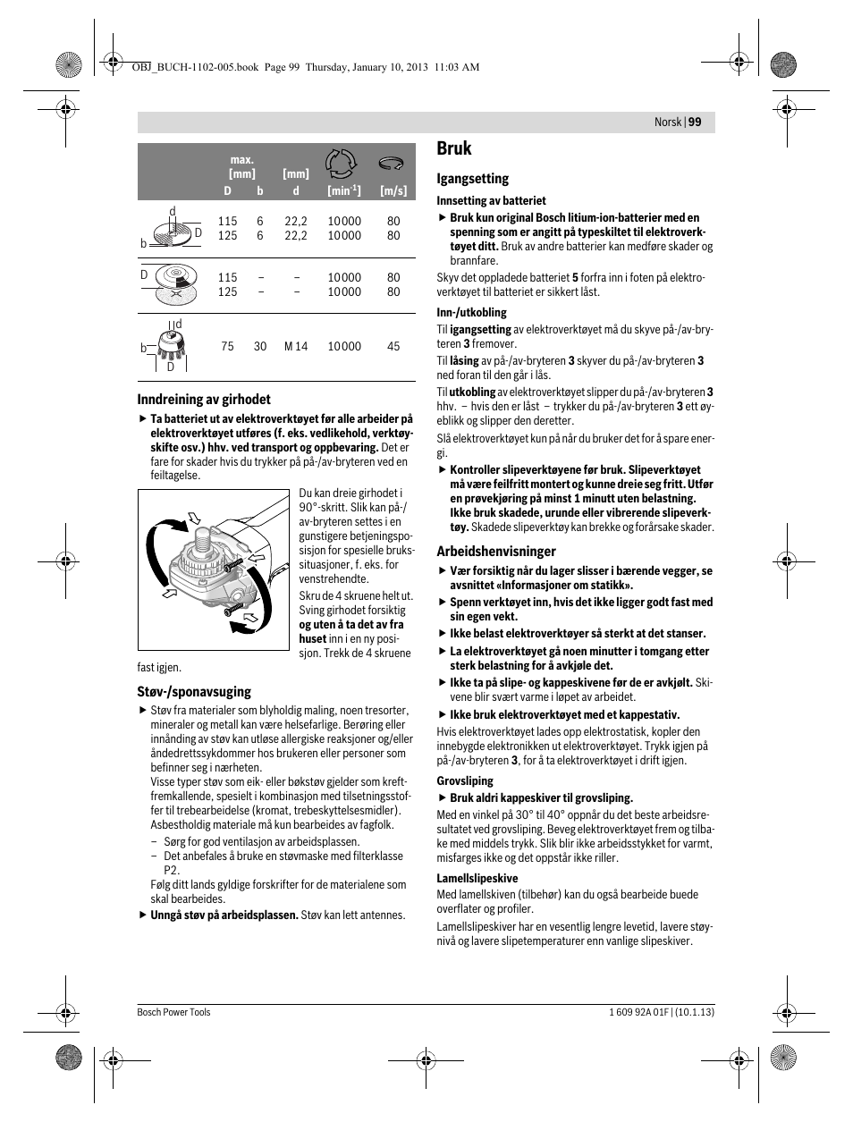 Bruk | Bosch GWS 18-125 V-LI Professional User Manual | Page 98 / 285