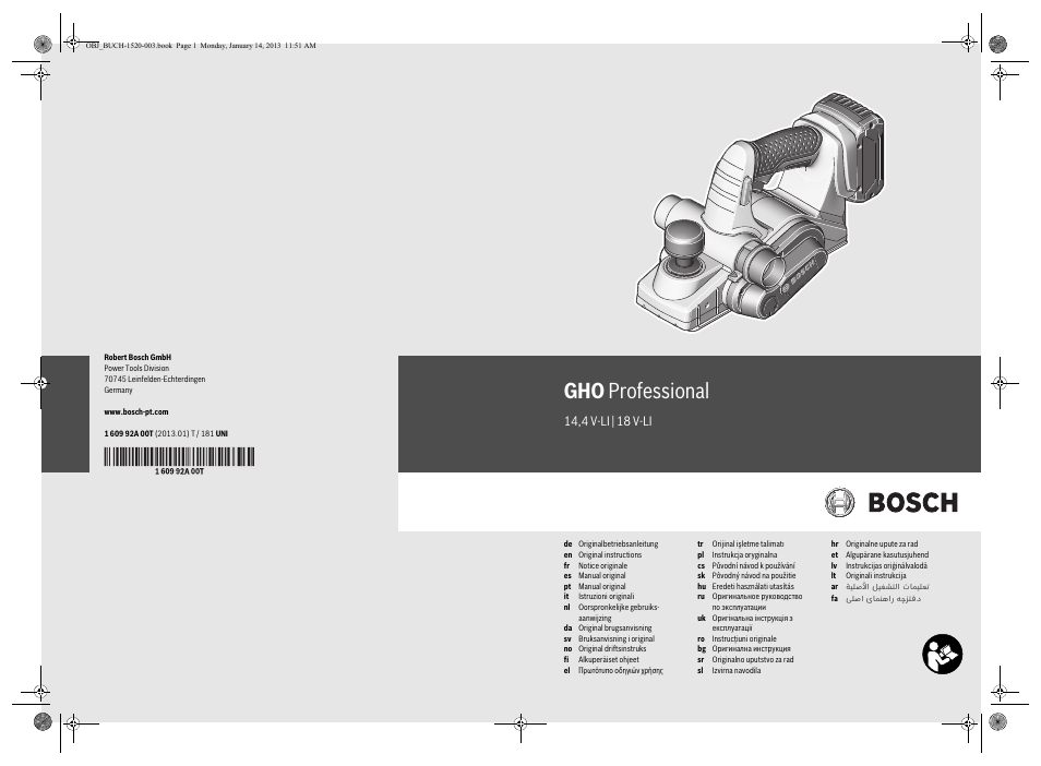 Bosch GHO 14,4 V-LI Professional User Manual | 180 pages