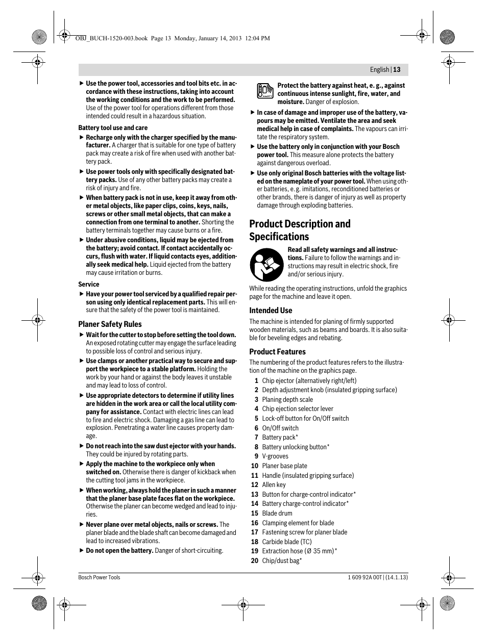 Product description and specifications | Bosch GHO 14,4 V-LI Professional User Manual | Page 13 / 180