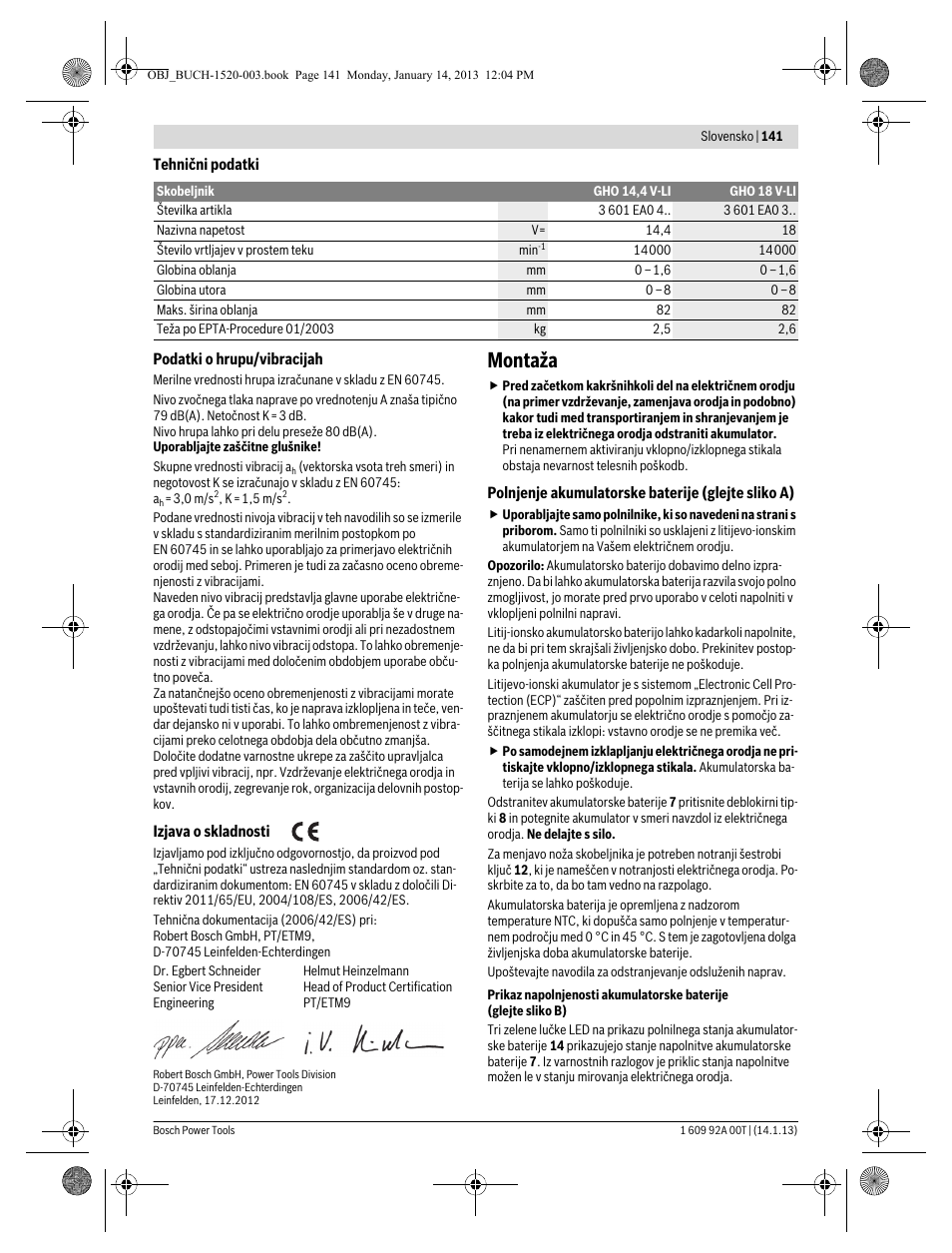 Montaža | Bosch GHO 14,4 V-LI Professional User Manual | Page 141 / 180