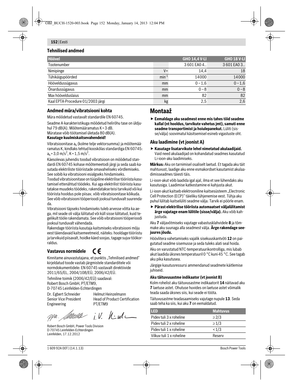 Montaaž | Bosch GHO 14,4 V-LI Professional User Manual | Page 152 / 180