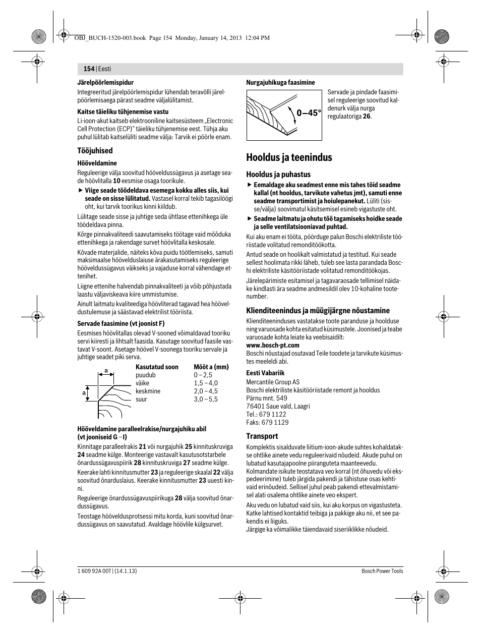 Hooldus ja teenindus | Bosch GHO 14,4 V-LI Professional User Manual | Page 154 / 180