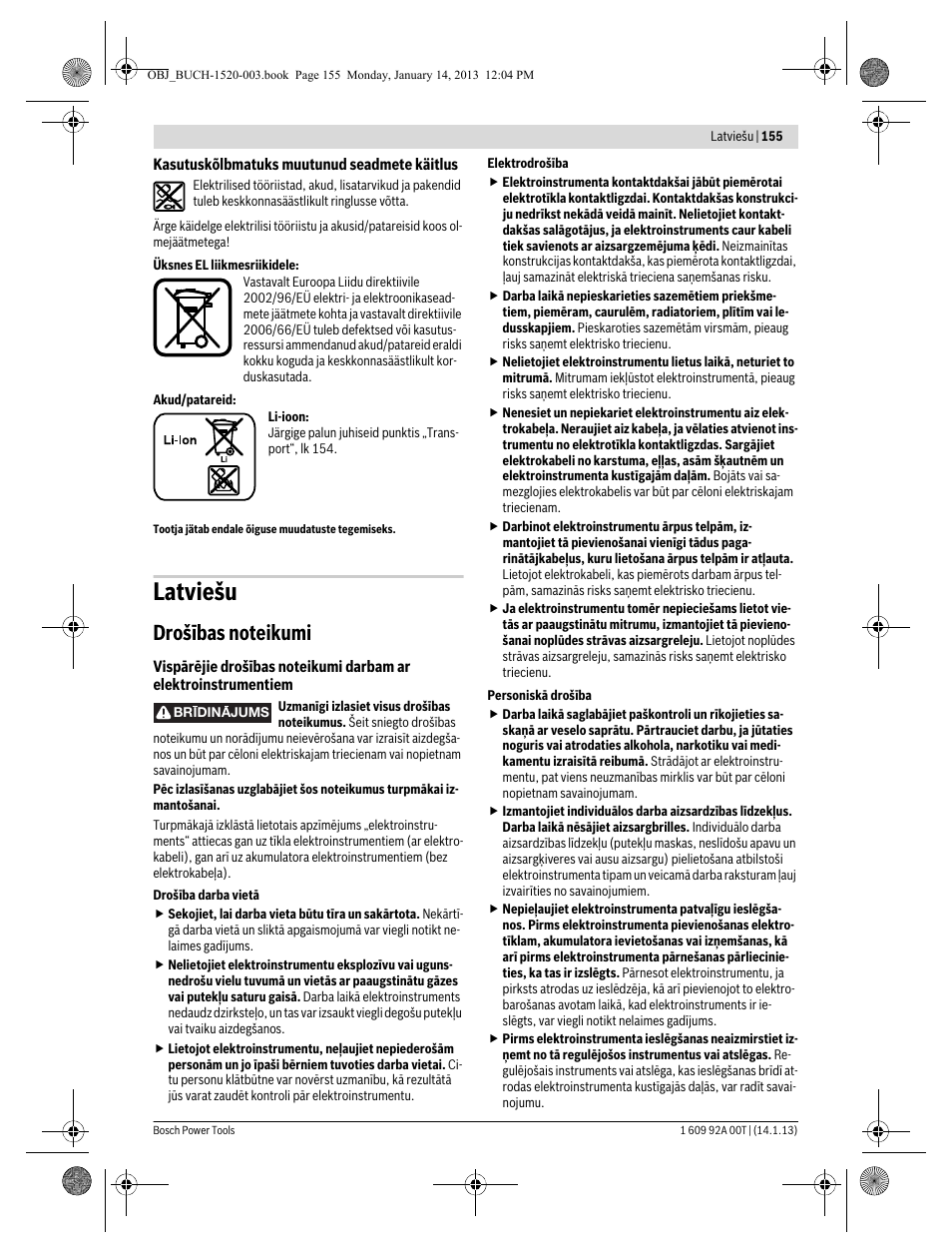 Latviešu | Bosch GHO 14,4 V-LI Professional User Manual | Page 155 / 180