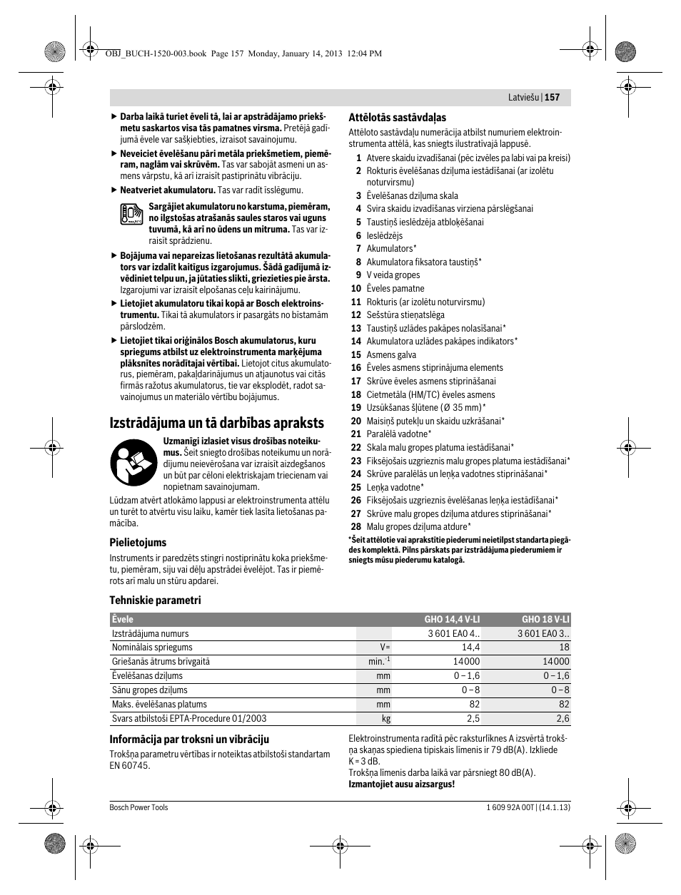 Izstrādājuma un tā darbības apraksts | Bosch GHO 14,4 V-LI Professional User Manual | Page 157 / 180