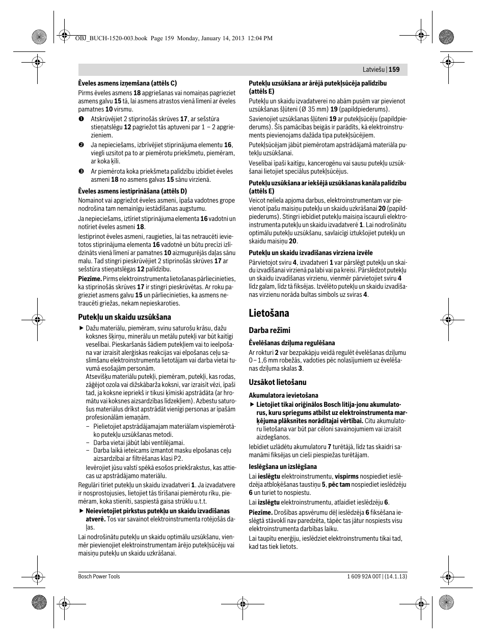 Lietošana | Bosch GHO 14,4 V-LI Professional User Manual | Page 159 / 180