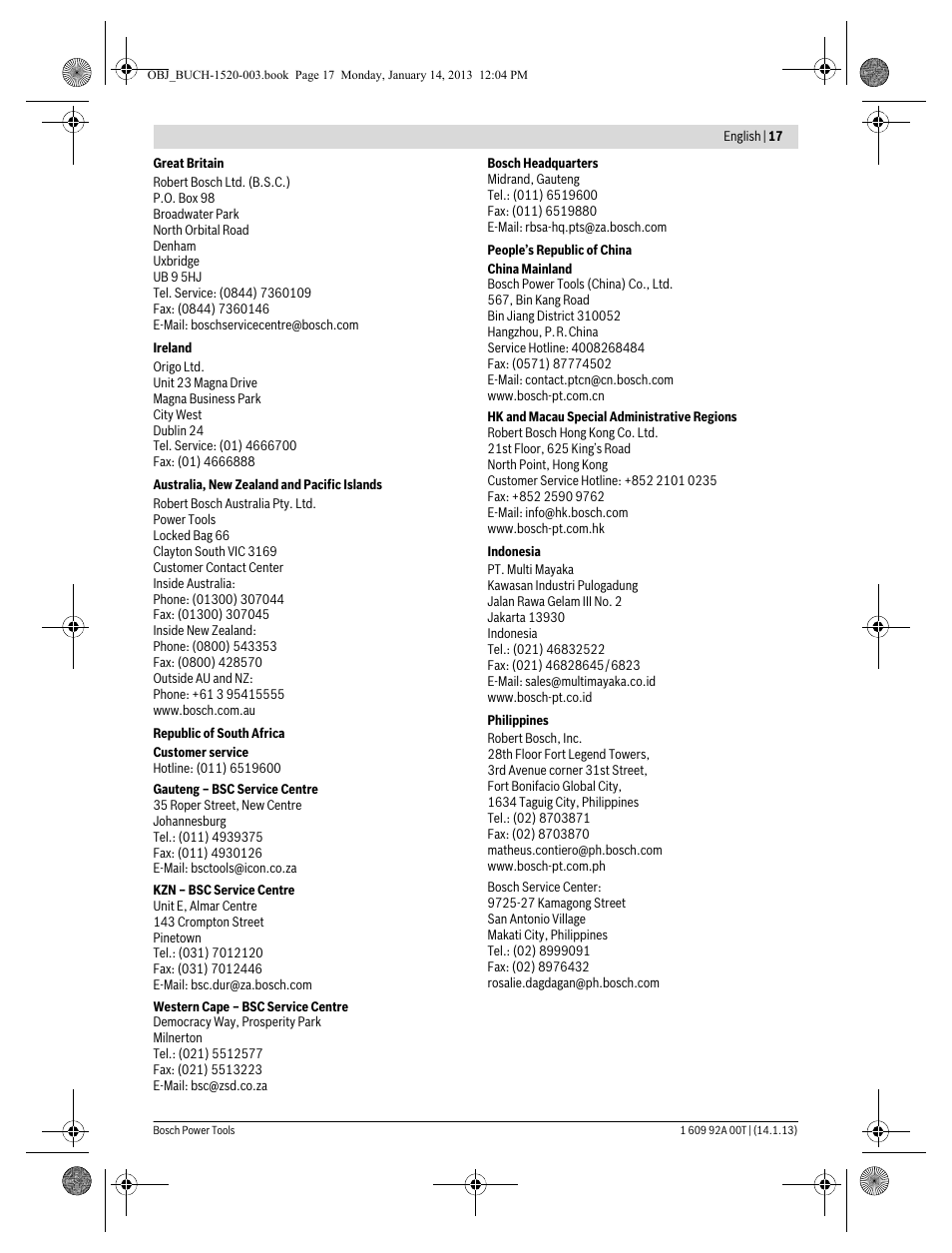 Bosch GHO 14,4 V-LI Professional User Manual | Page 17 / 180