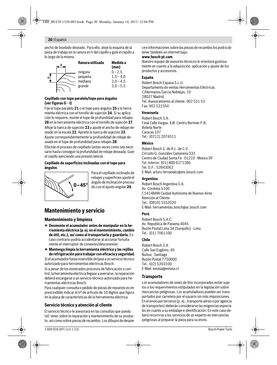 Mantenimiento y servicio | Bosch GHO 14,4 V-LI Professional User Manual | Page 30 / 180