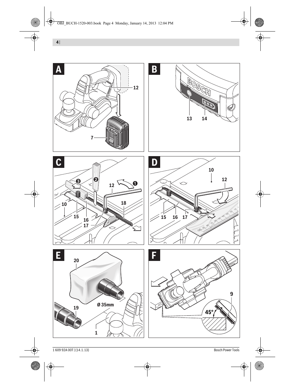 Ed c b a | Bosch GHO 14,4 V-LI Professional User Manual | Page 4 / 180