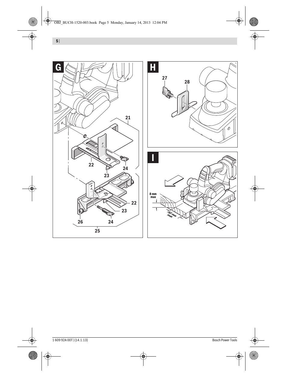 Ih g | Bosch GHO 14,4 V-LI Professional User Manual | Page 5 / 180