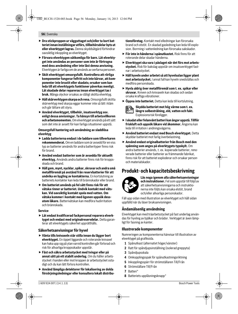 Produkt- och kapacitetsbeskrivning | Bosch GHO 14,4 V-LI Professional User Manual | Page 56 / 180