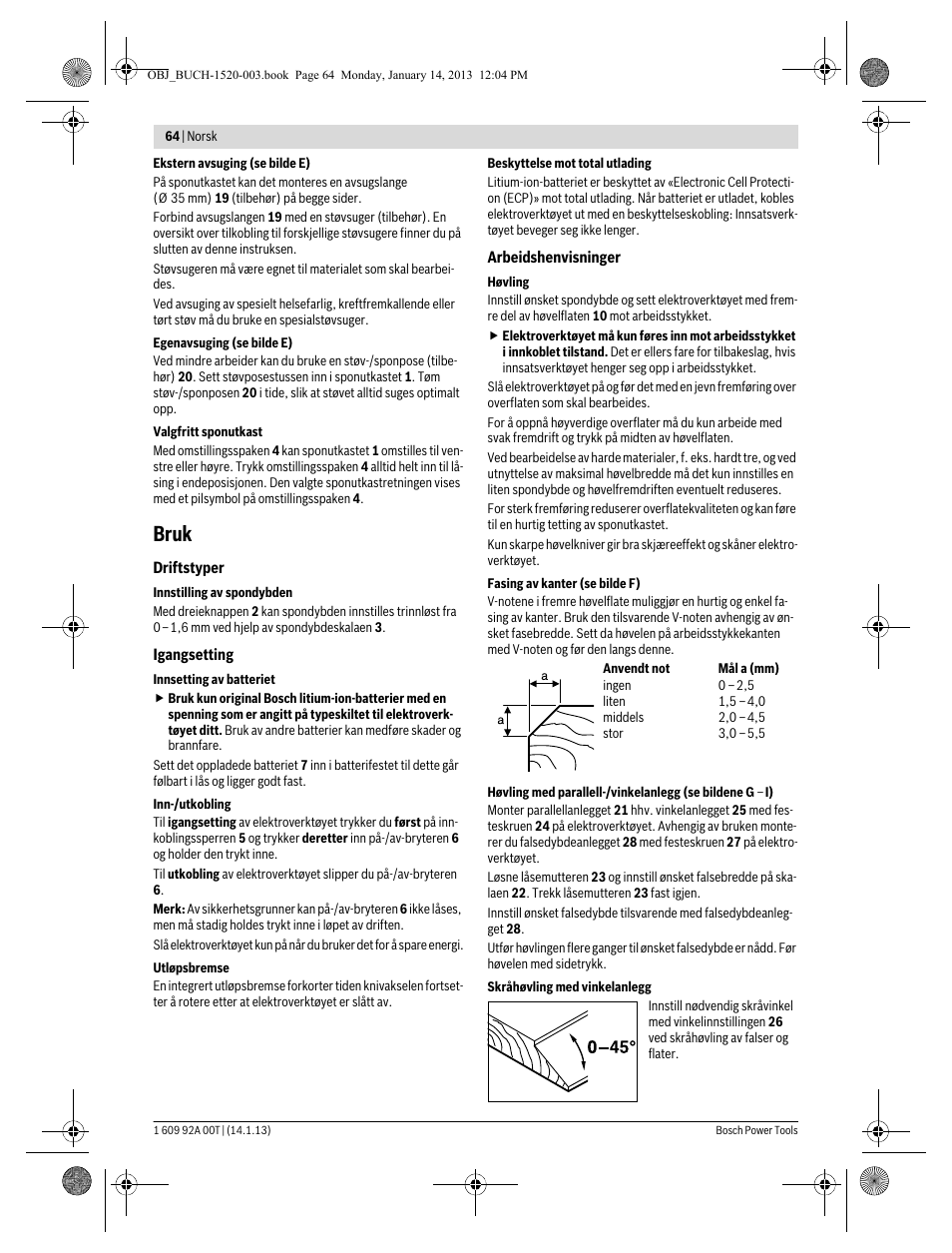 Bruk | Bosch GHO 14,4 V-LI Professional User Manual | Page 64 / 180