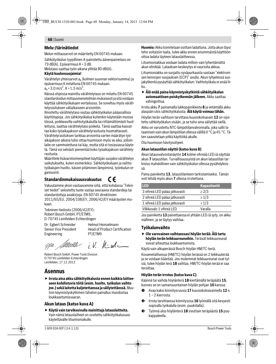 Asennus | Bosch GHO 14,4 V-LI Professional User Manual | Page 68 / 180