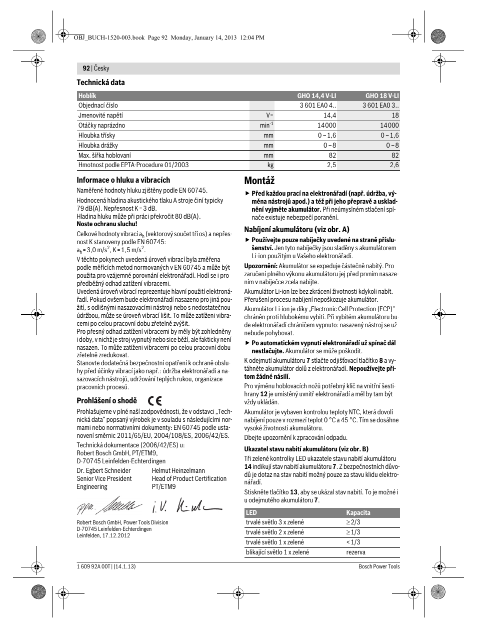 Montáž | Bosch GHO 14,4 V-LI Professional User Manual | Page 92 / 180