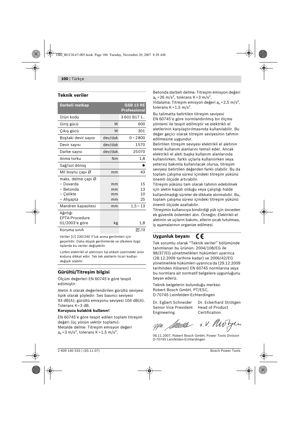 Bosch GSB 13 RE Professional User Manual | Page 100 / 210