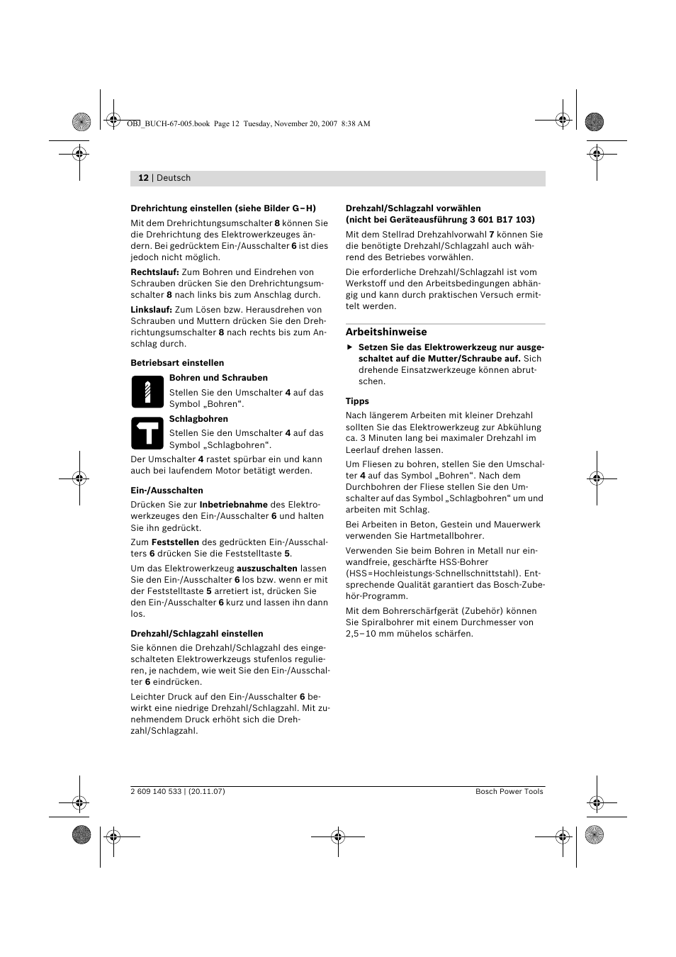 Bosch GSB 13 RE Professional User Manual | Page 12 / 210