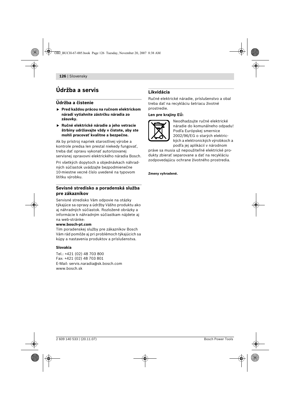 Údržba a servis | Bosch GSB 13 RE Professional User Manual | Page 126 / 210