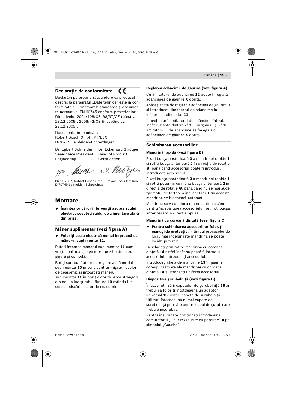 Montare | Bosch GSB 13 RE Professional User Manual | Page 155 / 210