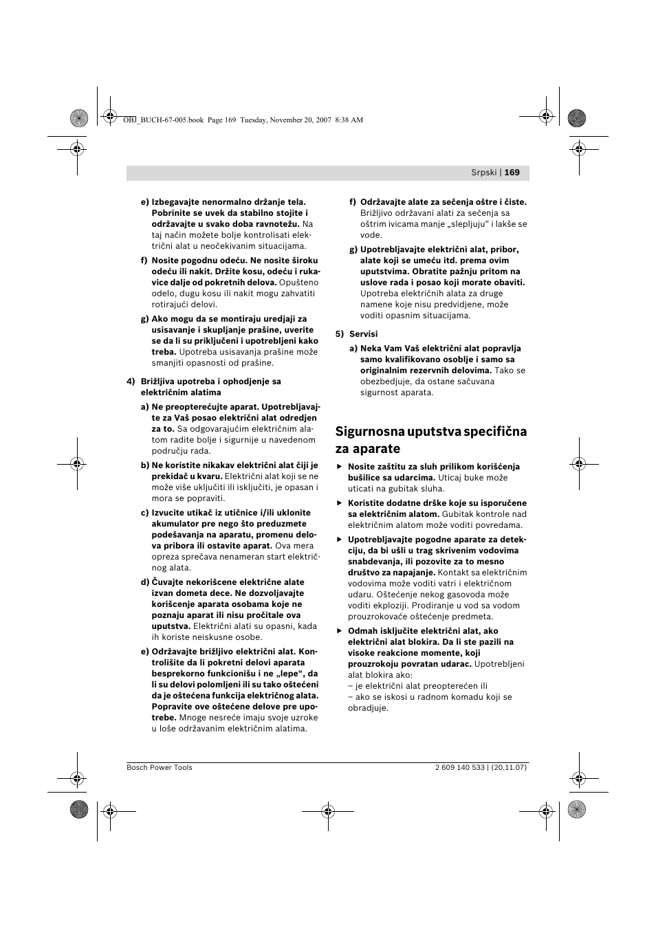 Sigurnosna uputstva specifična za aparate | Bosch GSB 13 RE Professional User Manual | Page 169 / 210