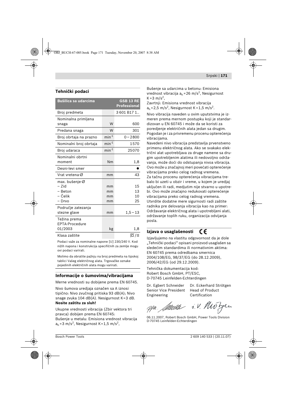 Bosch GSB 13 RE Professional User Manual | Page 171 / 210